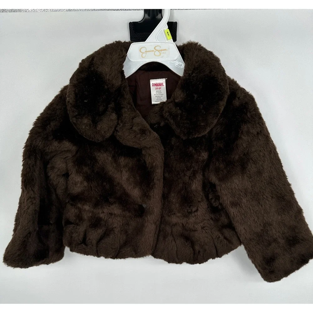 Gymboree Girls Brown‎ Faux Fur Coat Jacket 2T 3T Winter Warm Cozy